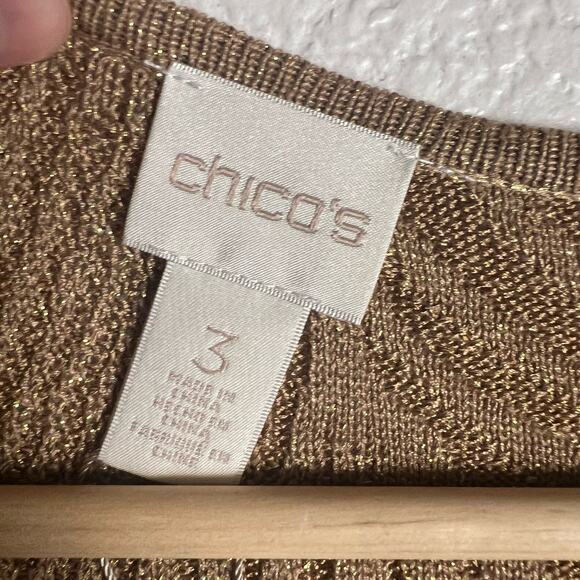 Chico’s Mixed Rib Shine Gold Knit Pullover Long Sleeve Sweater Top Size XL - Picture 12 of 12